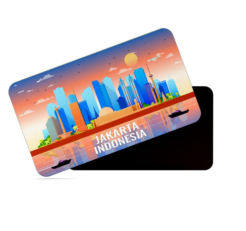 dhcrafts Rectangular Rubber Fridge Magnet / Magnetic Card Multicolor Indonesia Jakarta Design Pack of 1 (8.6cm x 5.4cm)
